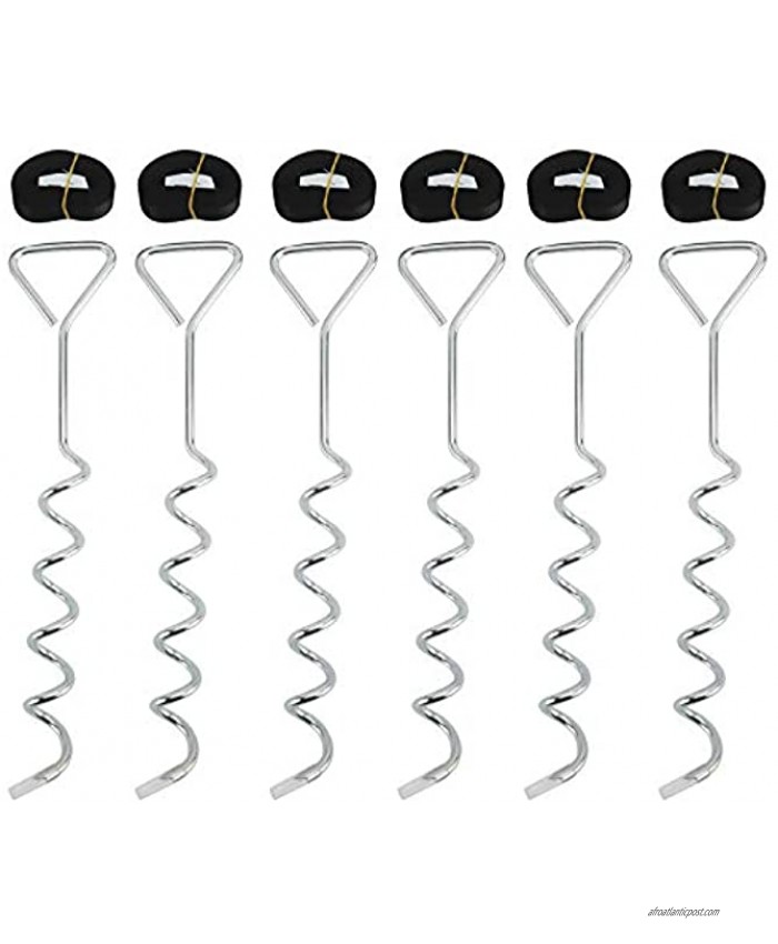 YaeMarine 6 Pack 16 Heavy Duty Spiral Trampoline Stakes Anchors Kit with Tie Downs Universal Safety Ground Anchors Galvanized Steel Wind Stakes